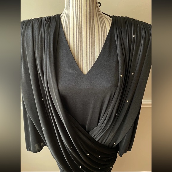 Vintage 1980s Nightworks Black Fringe Dress Wrap 80’s Plus Size 14 XL Dropwaist - Picture 7 of 12